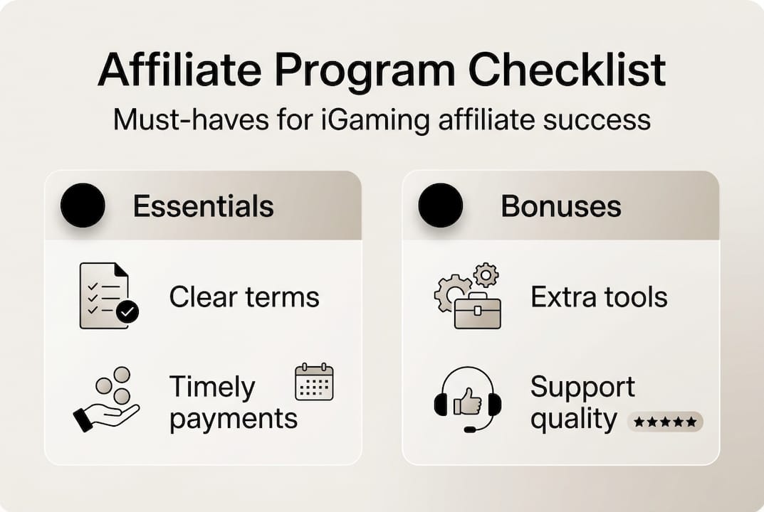 Infographic with key affiliate program checklist items
