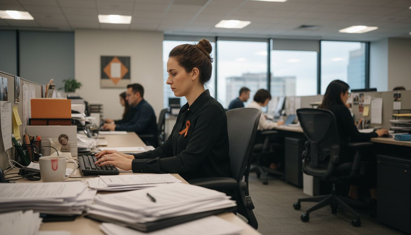 Woman using ergonomic office chair at desk