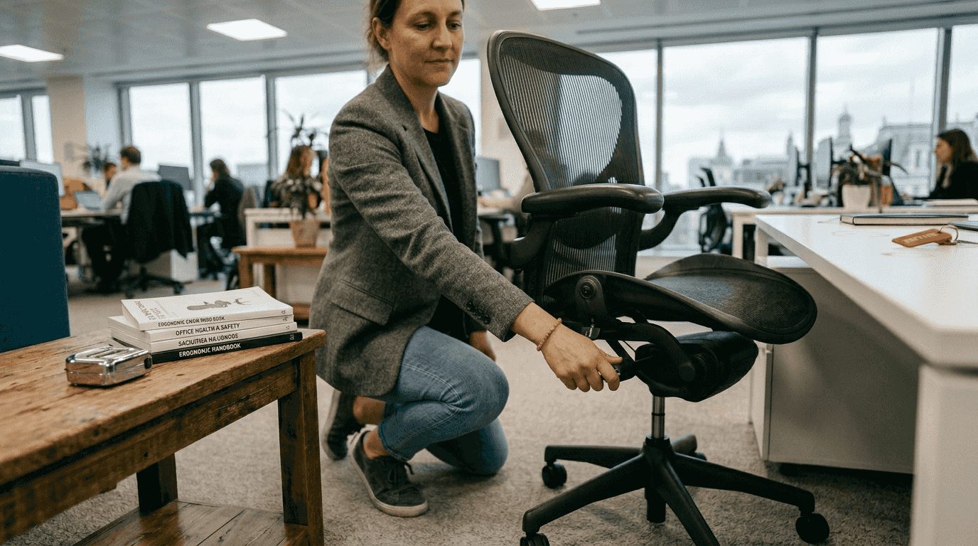 Demonstrating ergonomic chair adjustment features