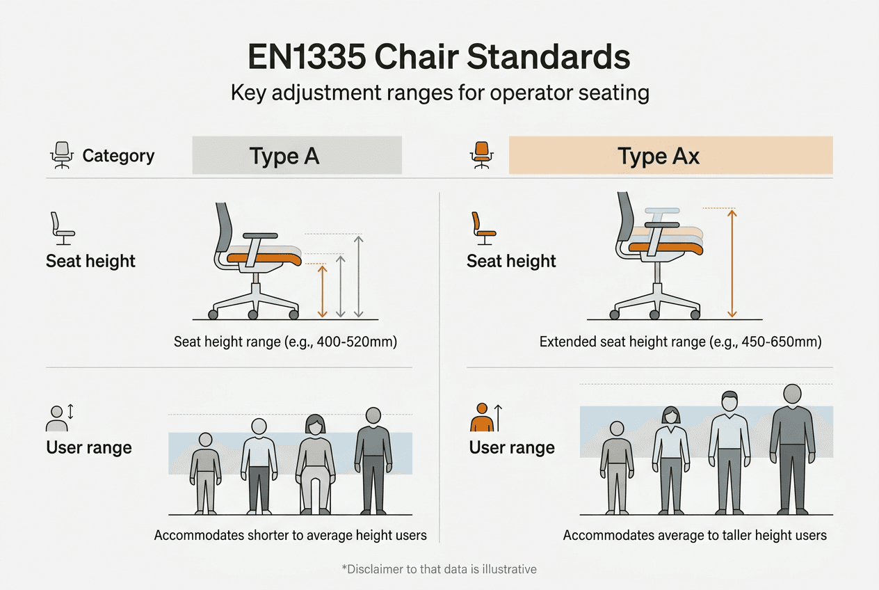 Infographic showing EN1335 operator chair standards