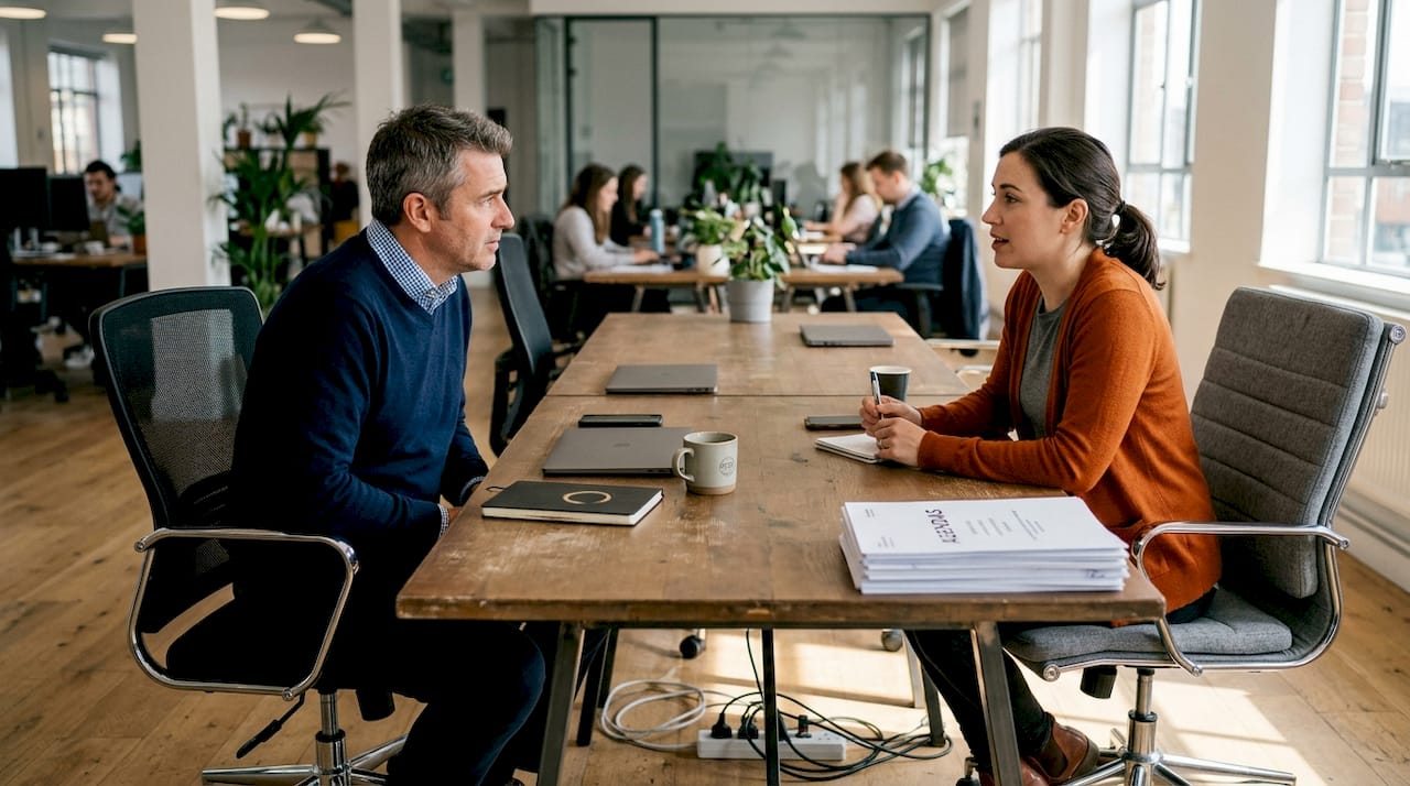 Mesh chair beside padded chair in workspace