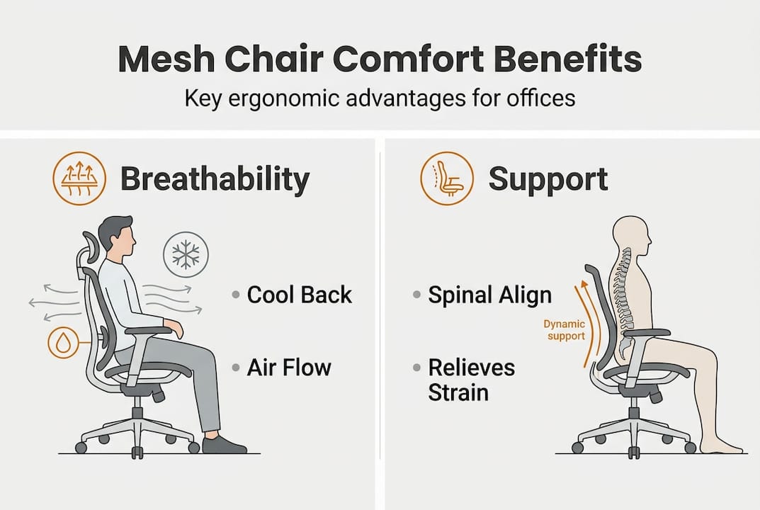 Infographic on mesh chair comfort benefits