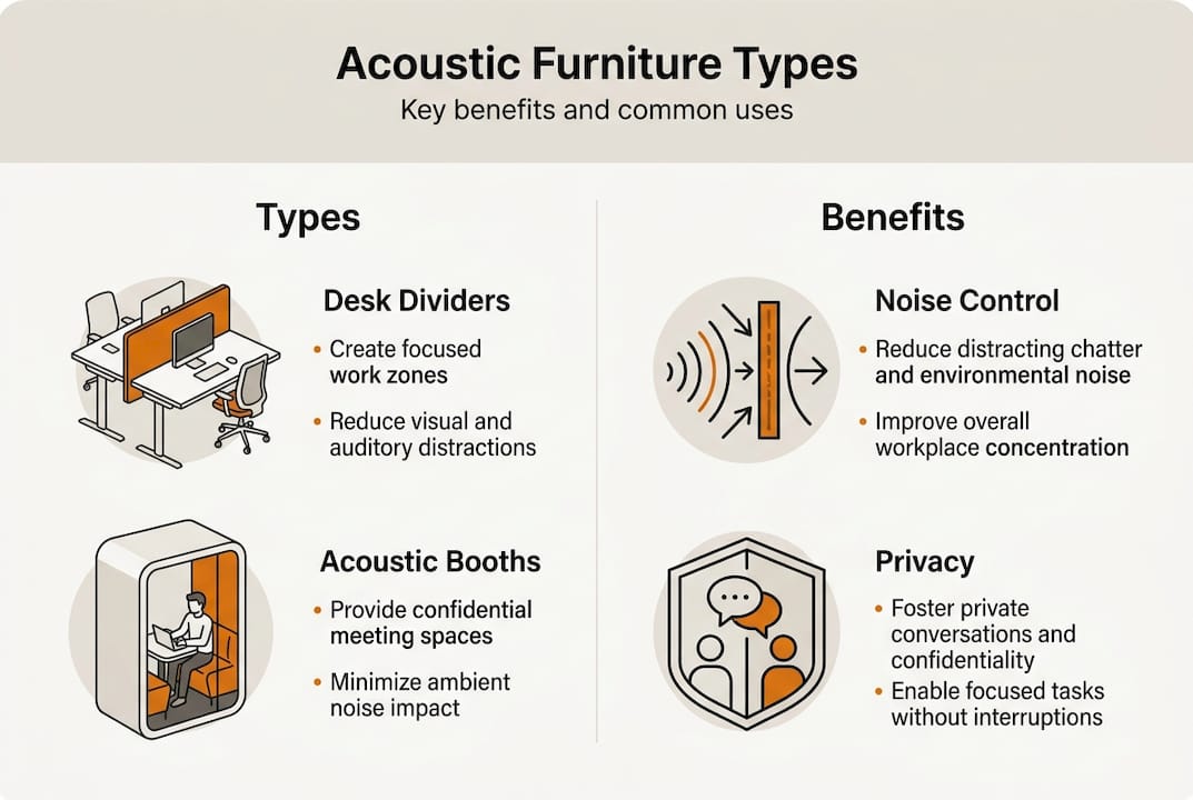Infographic of acoustic furniture types and benefits