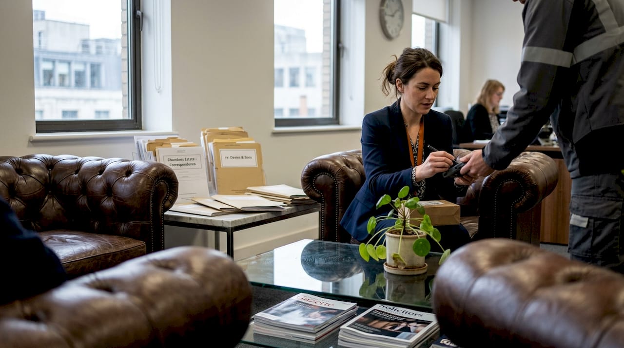 Law firm lobby with guest seating and delivery