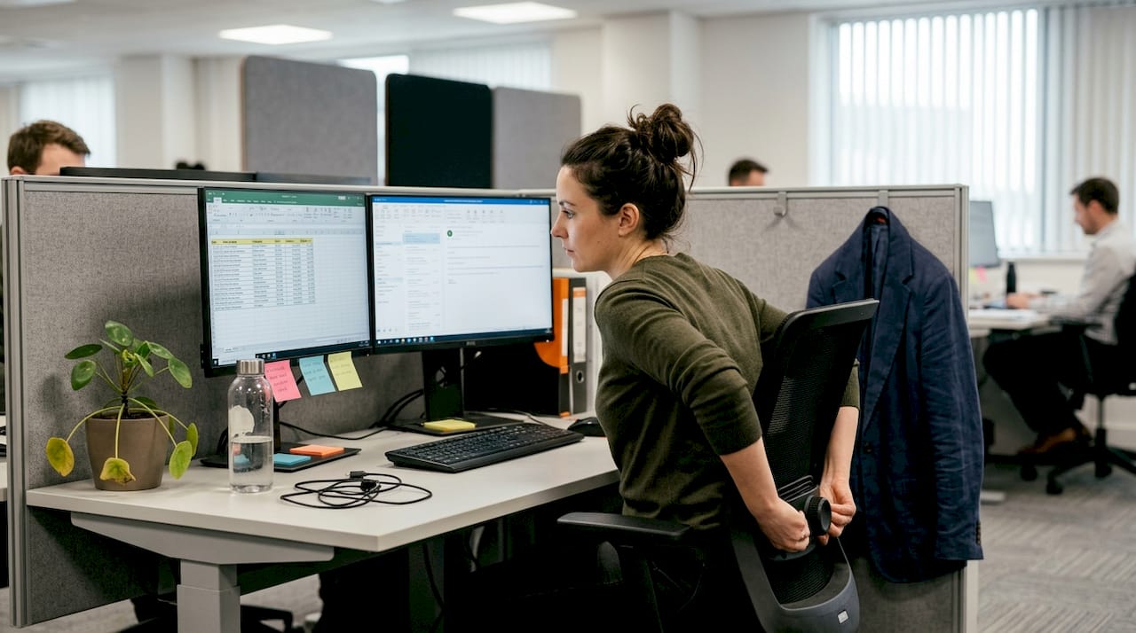 Staff member adjusting ergonomic office chair