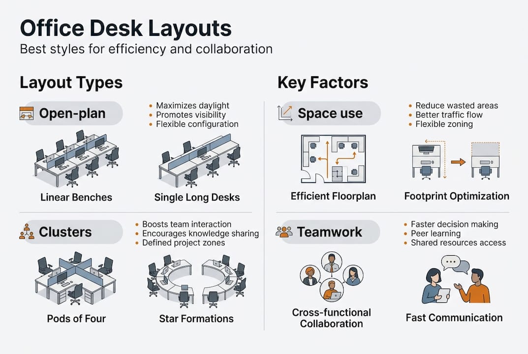 Infographic outlining office desk arrangements