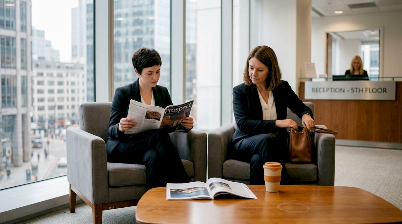Guests using comfortable reception seating area