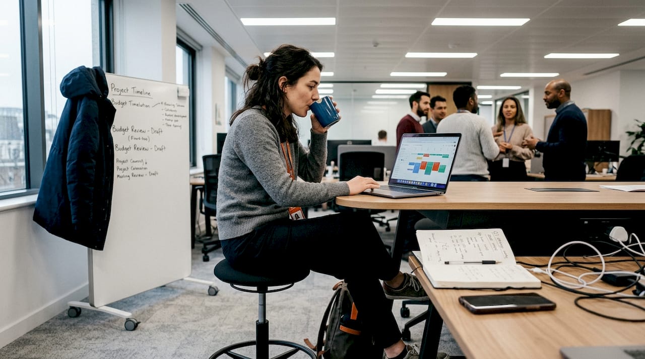 Woman using agile ergonomic office furniture