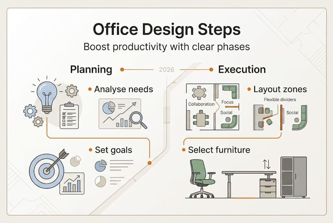 Infographic of key office design steps