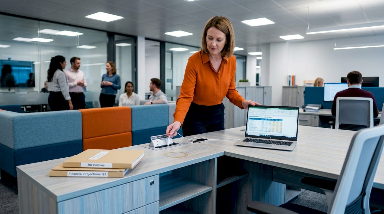 Manager using storage-integrated office desk