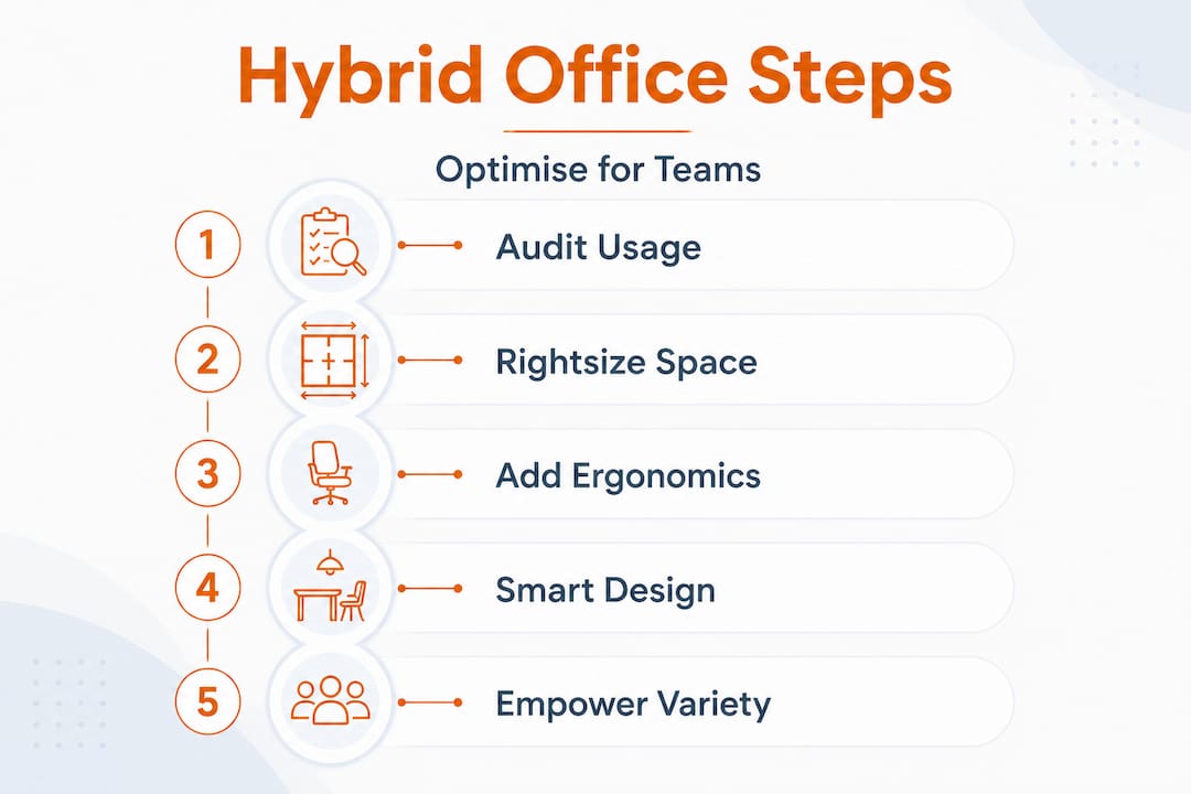Infographic with five hybrid office optimisation steps