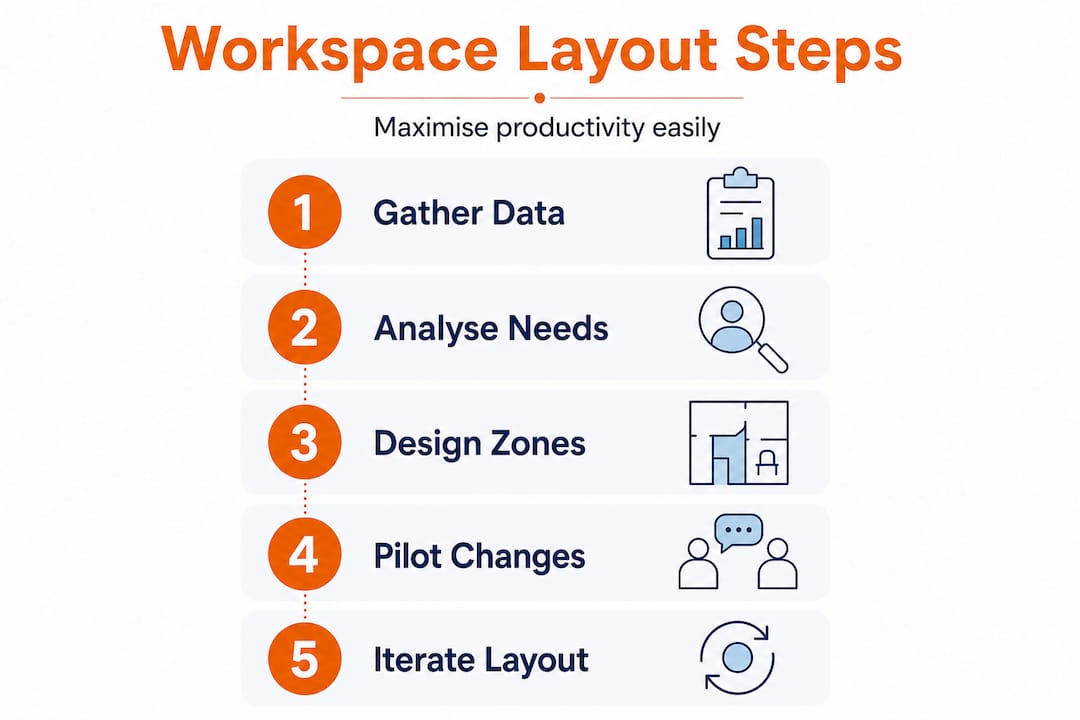 Infographic showing workspace layout checklist steps