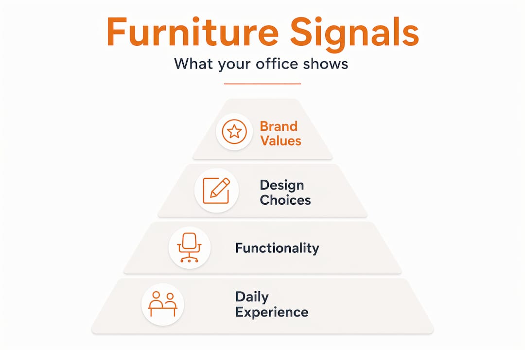 Hierarchy infographic showing furniture branding layers