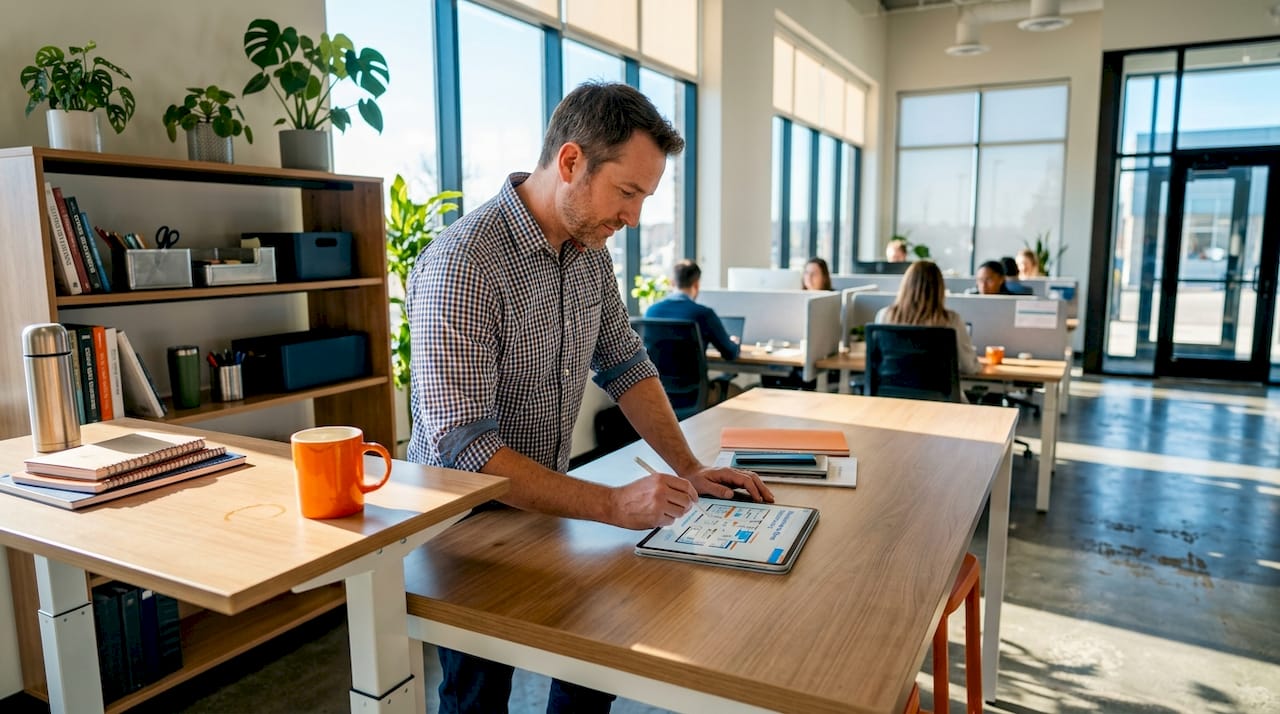 Manager updating agile office furniture layout