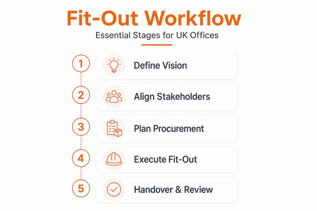 Infographic outlining key stages of office fit-out workflow