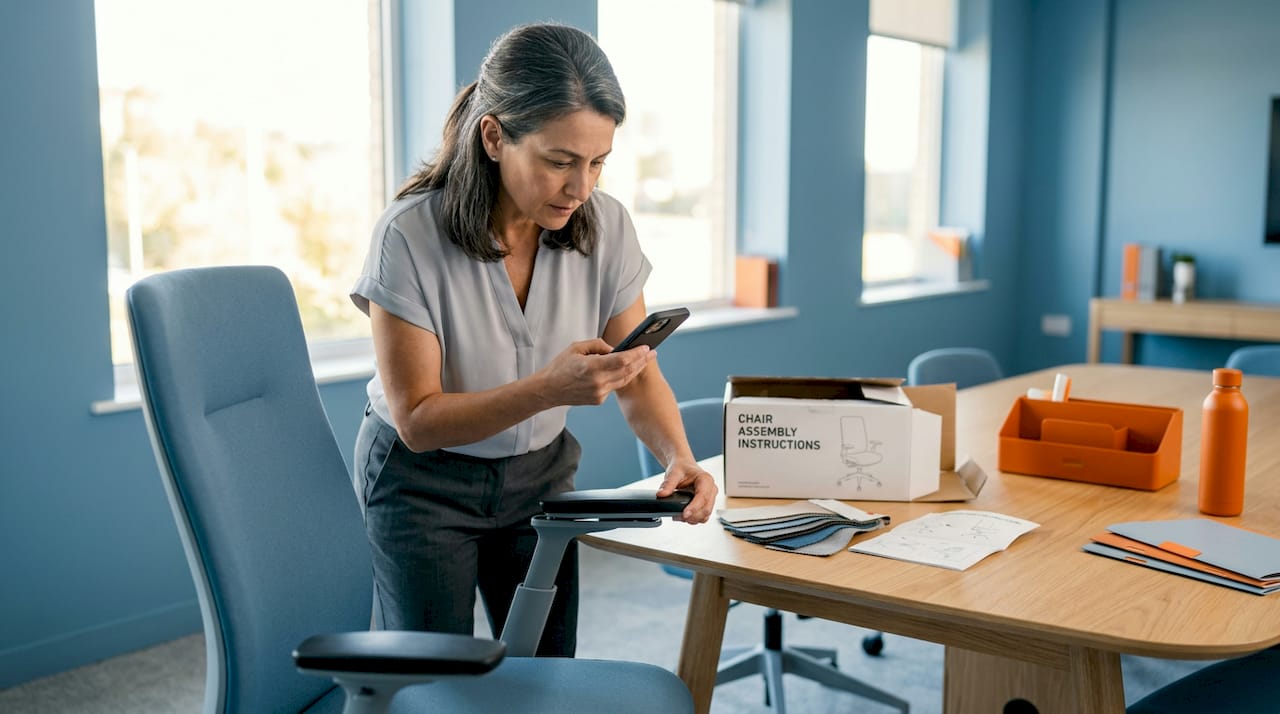 Manager inspecting quality of office chair