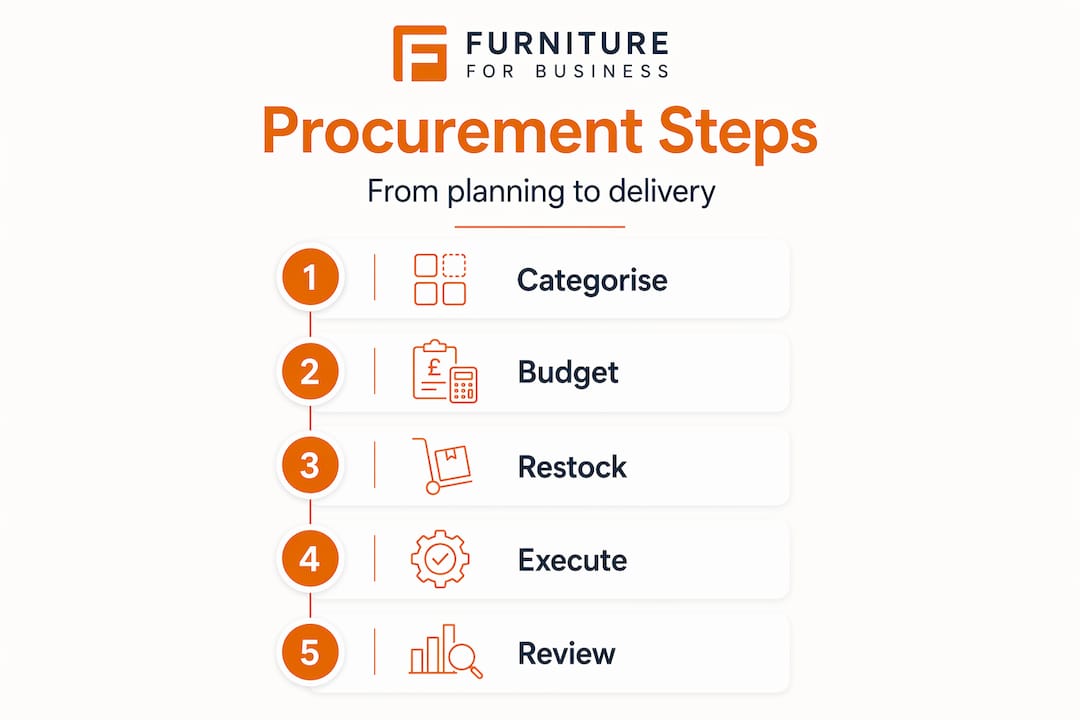 Infographic showing five office procurement steps