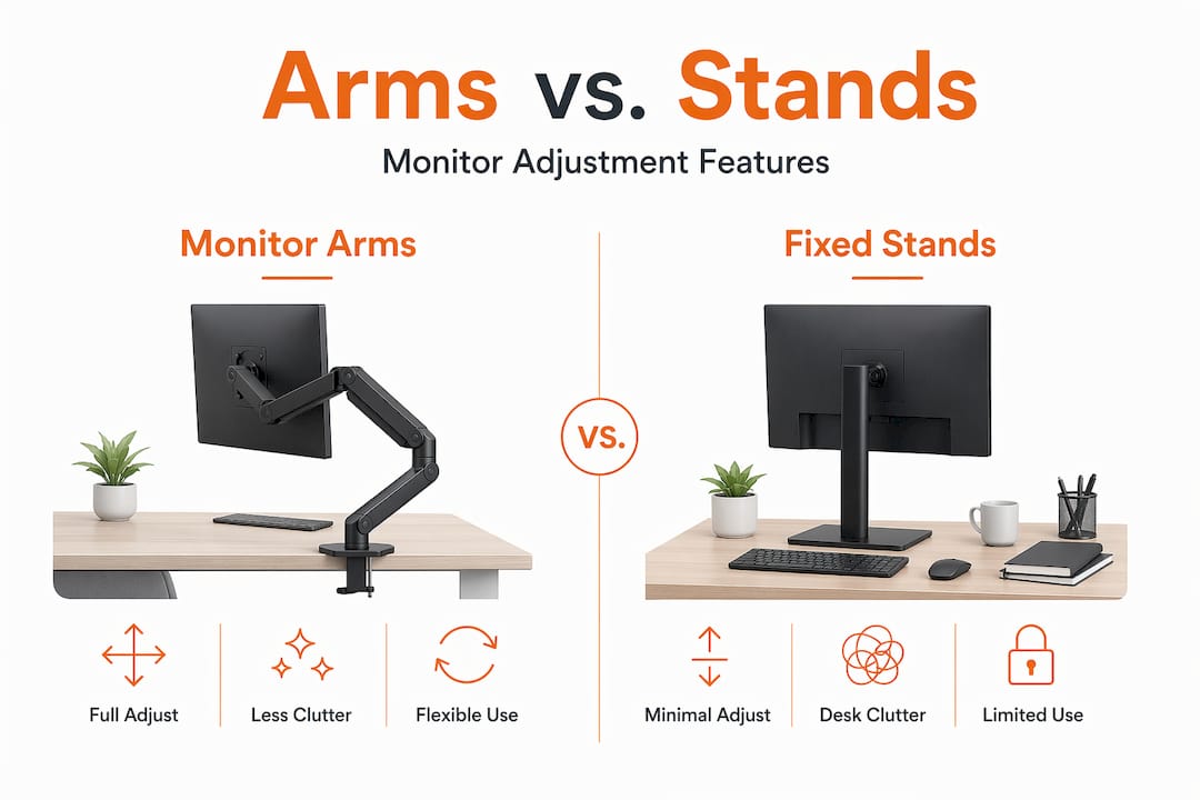 Monitor arm versus fixed stand feature comparison