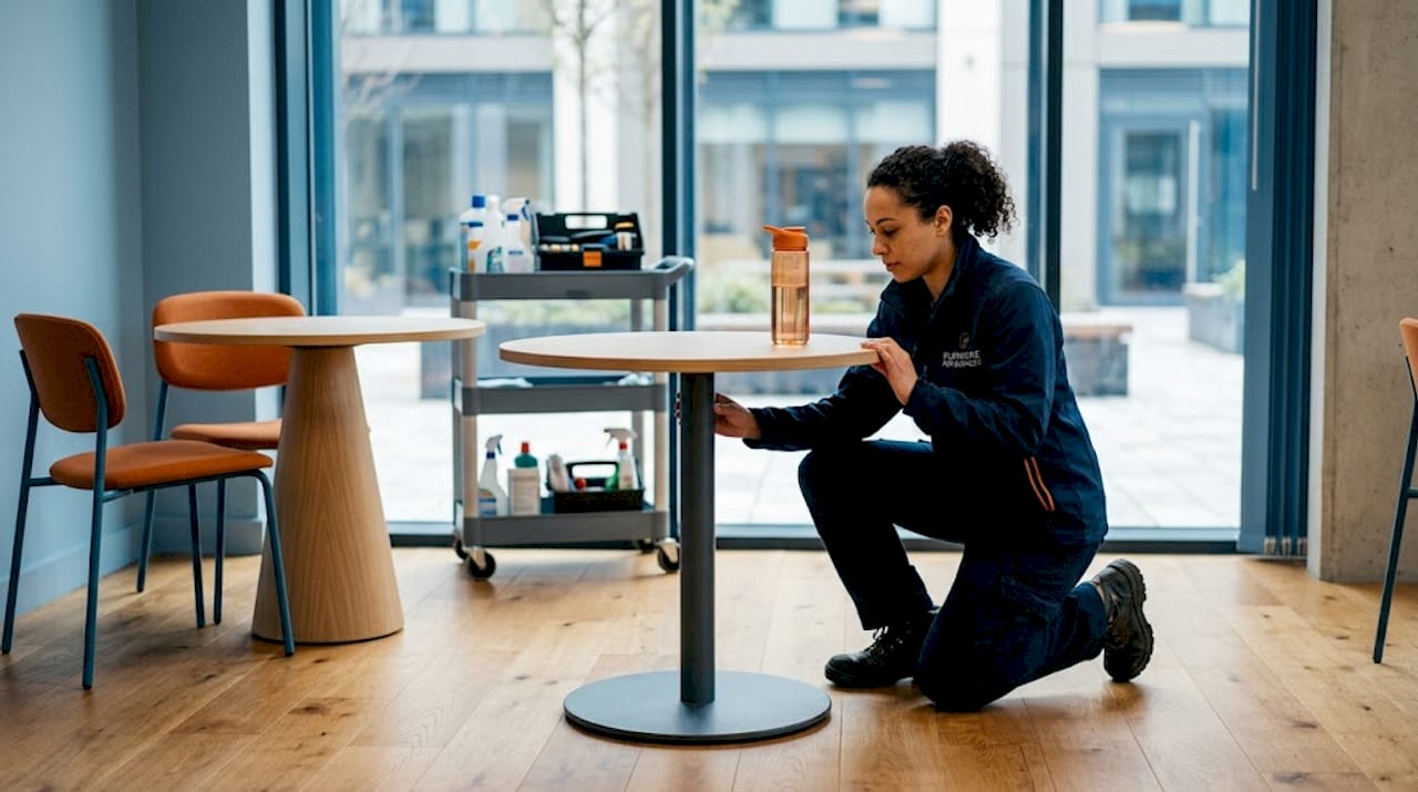 Person checking bistro table base design
