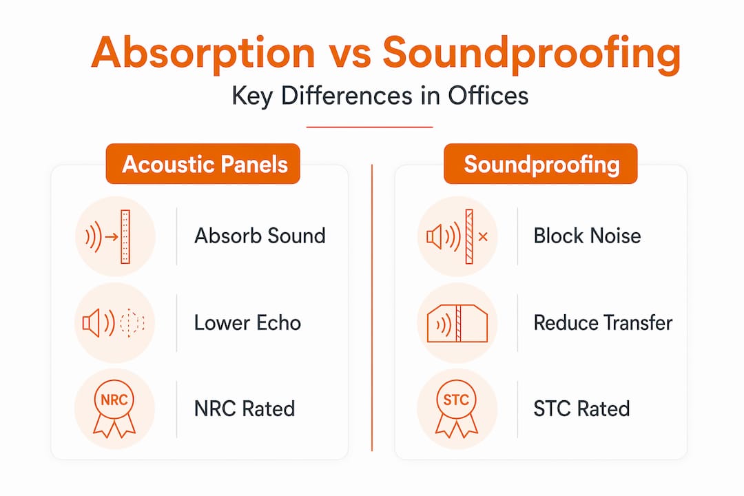 Infographic comparing absorption and soundproofing