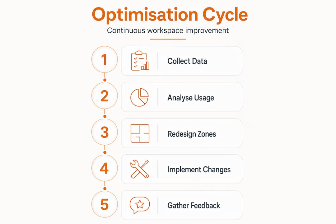 Infographic shows workspace optimisation steps flow