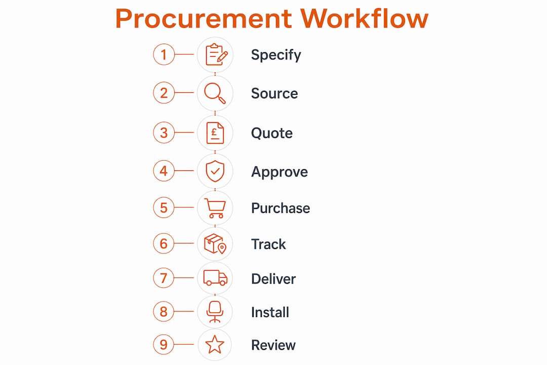 Infographic illustrating furniture procurement workflow steps
