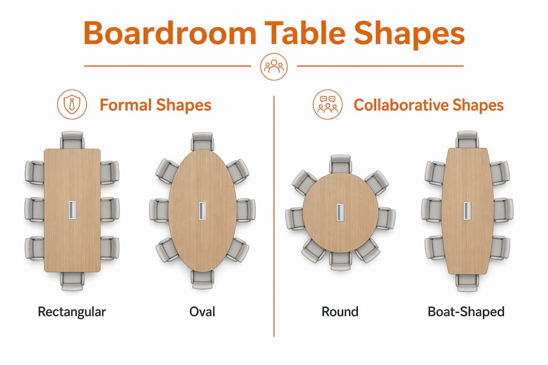 Infographic comparing common boardroom table shapes