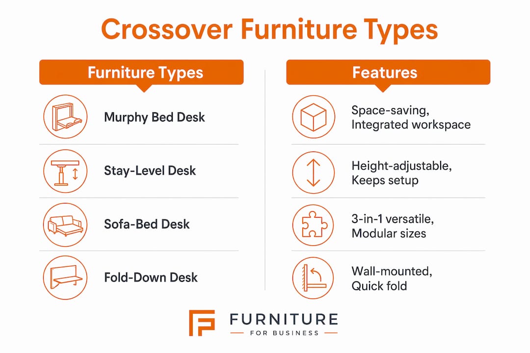 Infographic contrasting types and features of crossover furniture
