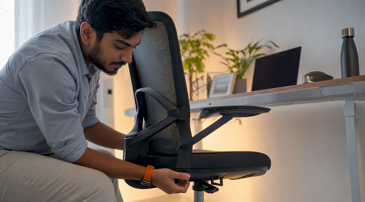 Consultant adjusting ergonomic office chair