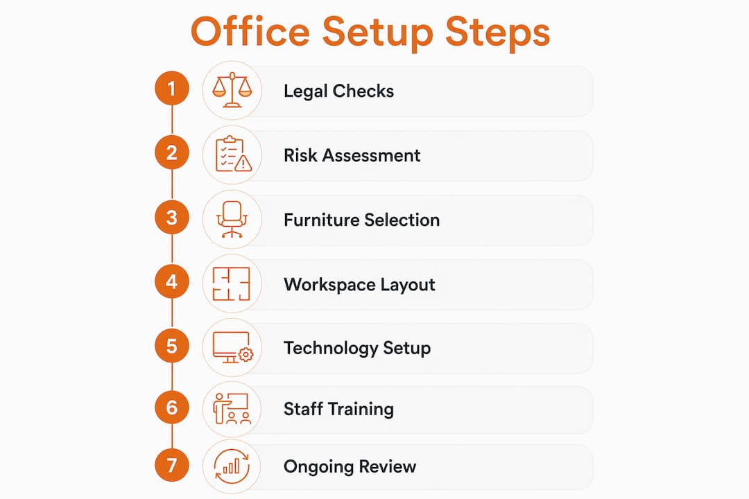 Infographic showing step-by-step UK office setup