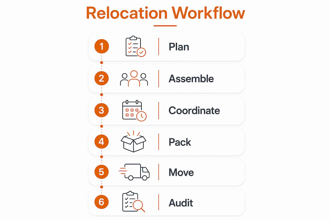 Infographic showing office relocation workflow phases