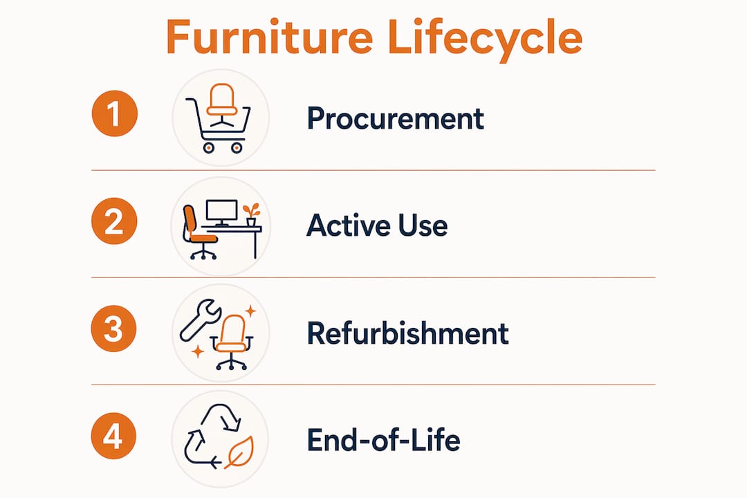 Infographic illustrating office furniture lifecycle stages
