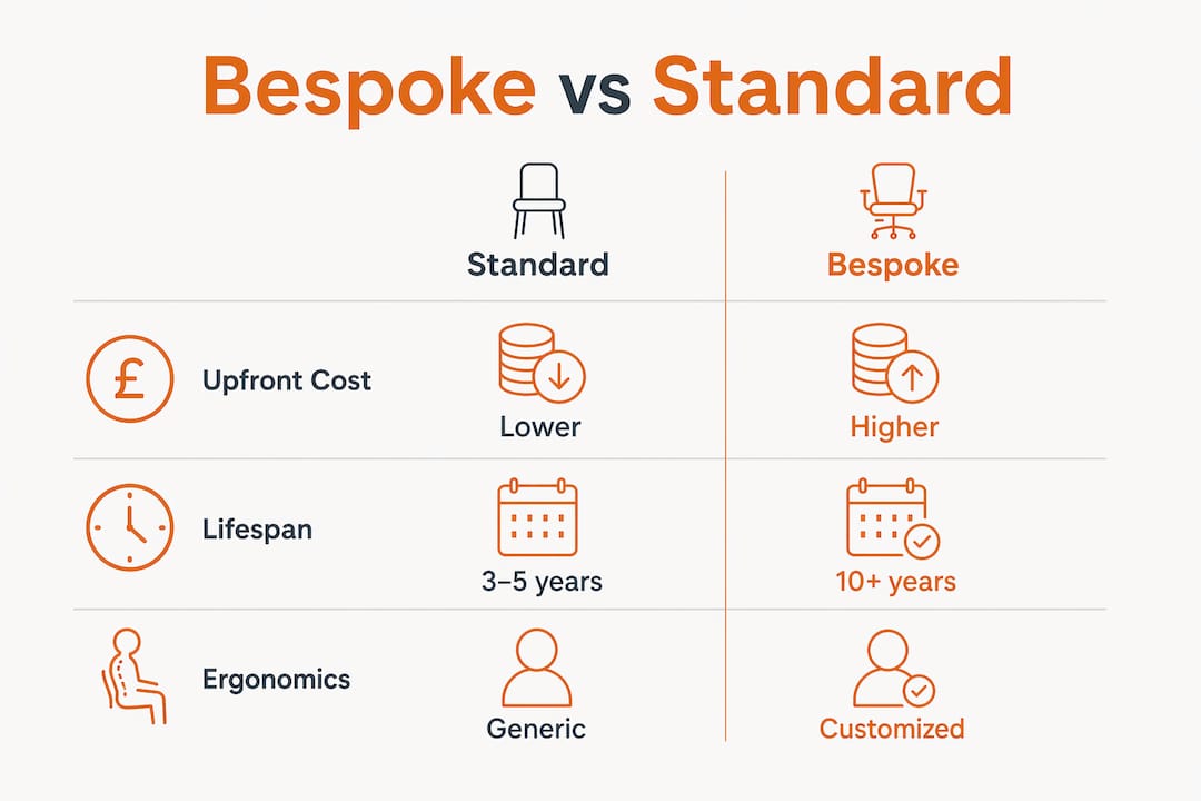 Infographic comparing bespoke and standard office desks