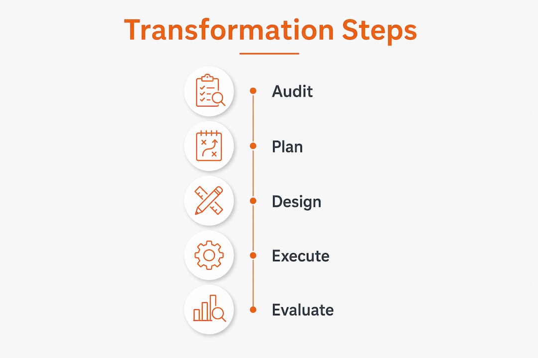 Infographic showing workspace transformation steps