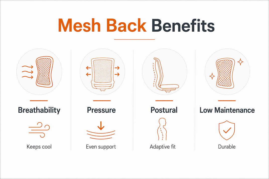 Infographic showing mesh back chair core benefits