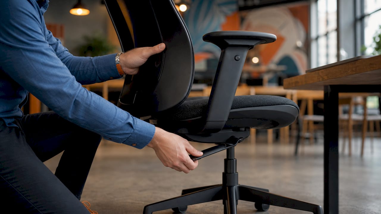 Hands adjusting ergonomic office chair height