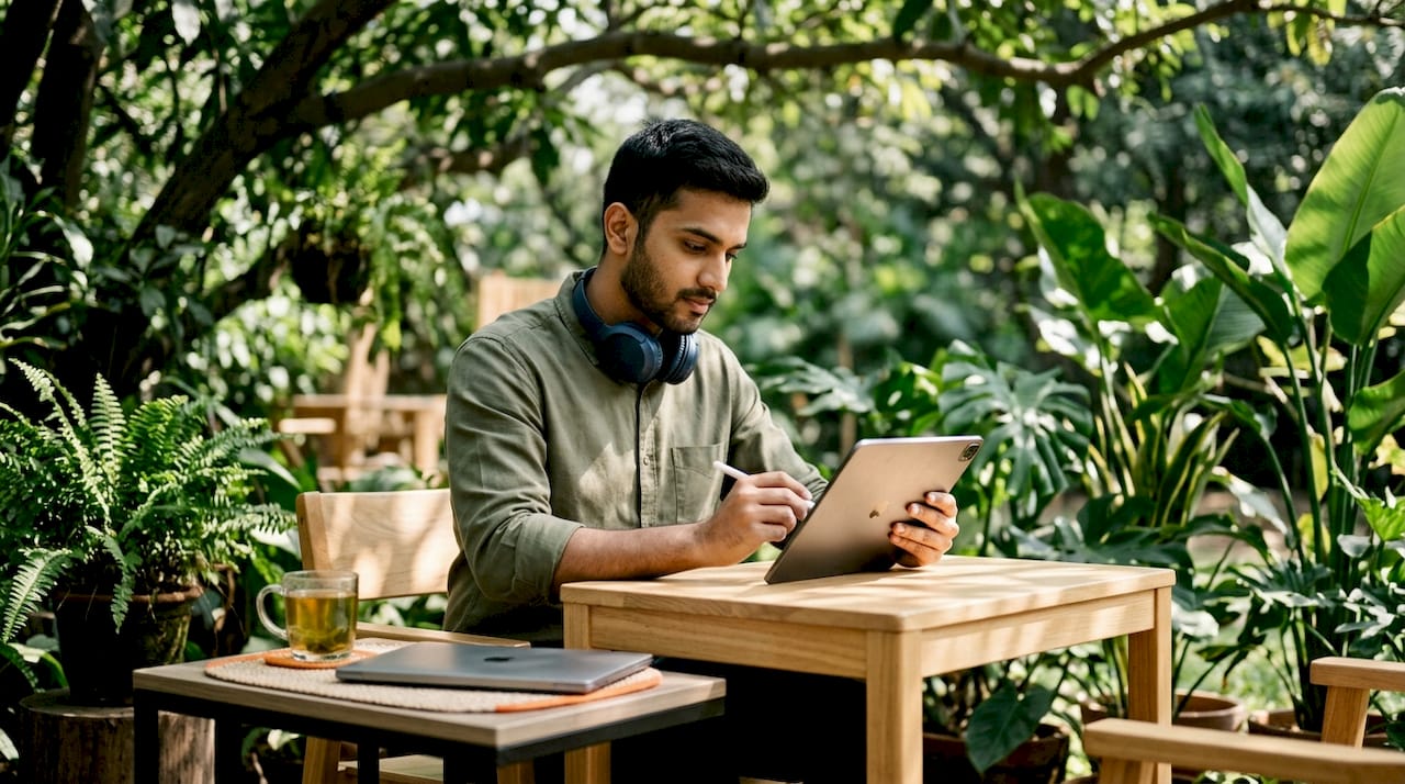 Man working quietly in a soundproof office zone