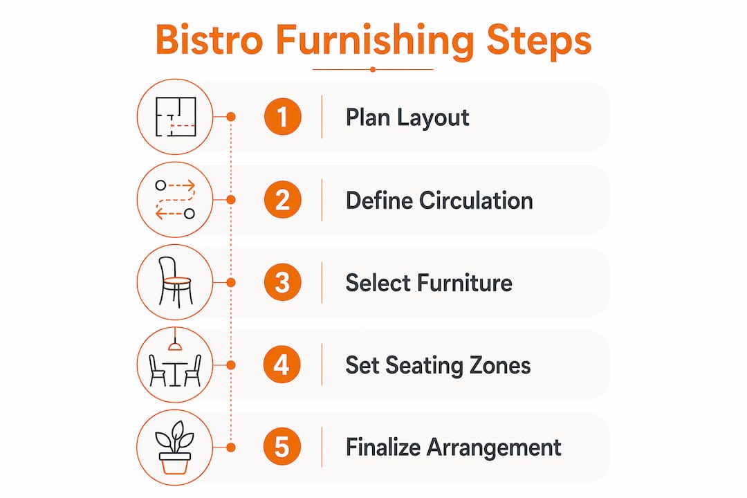 Infographic illustrating step-by-step bistro furnishing