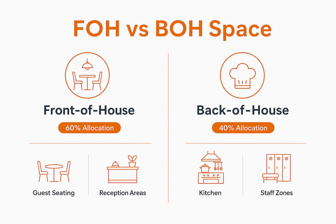 Infographic comparing FOH and BOH space allocation