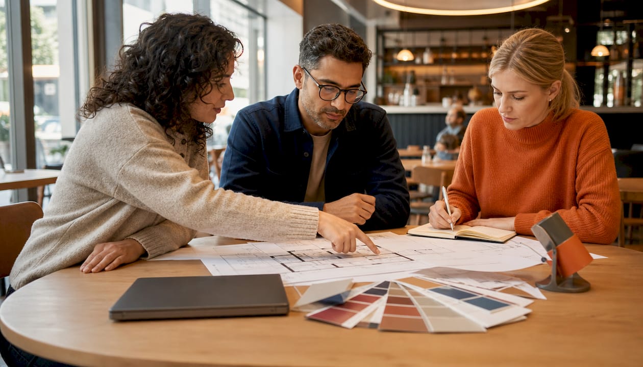 Consultants collaborating on office layout and workflow