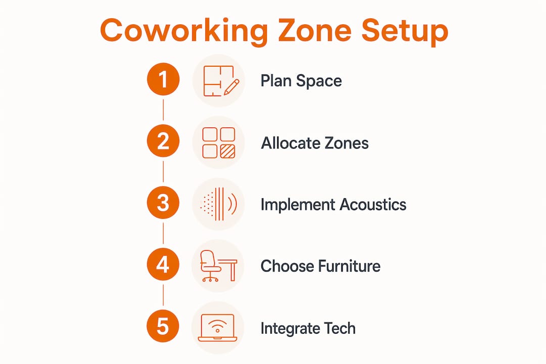 Step-by-step coworking zone setup infographic
