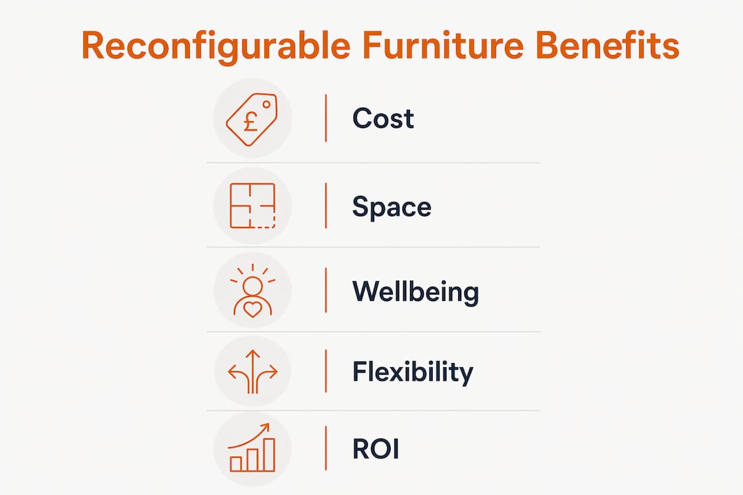 Infographic illustrating benefits of reconfigurable furniture for offices