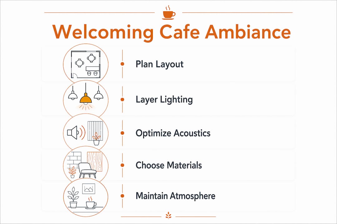 Infographic with steps to create welcoming cafe ambiance