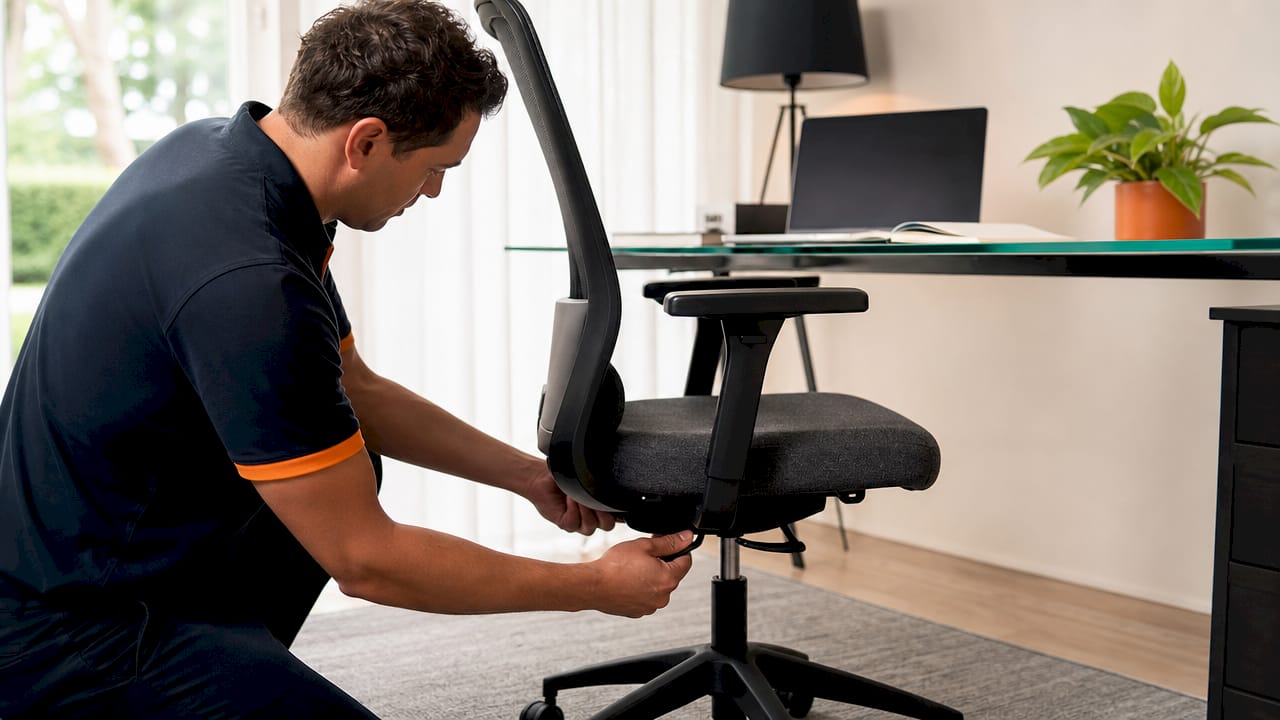 Hands adjusting ergonomic office chair height