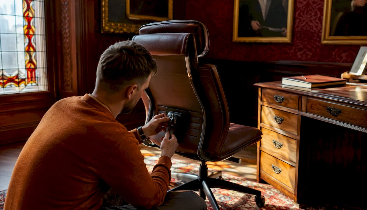 Hands assembling period-style ergonomic office chair
