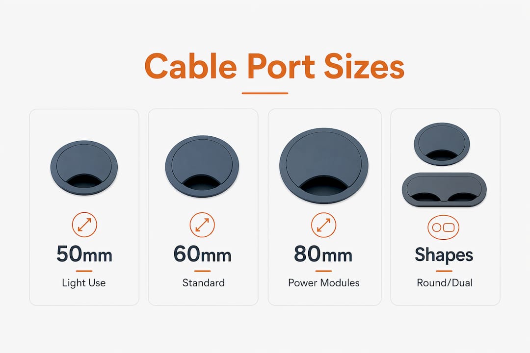Infographic showing cable port sizes and typical uses