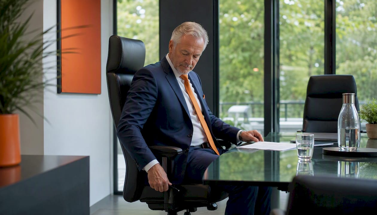 Senior businessman adjusting Savoy executive chair