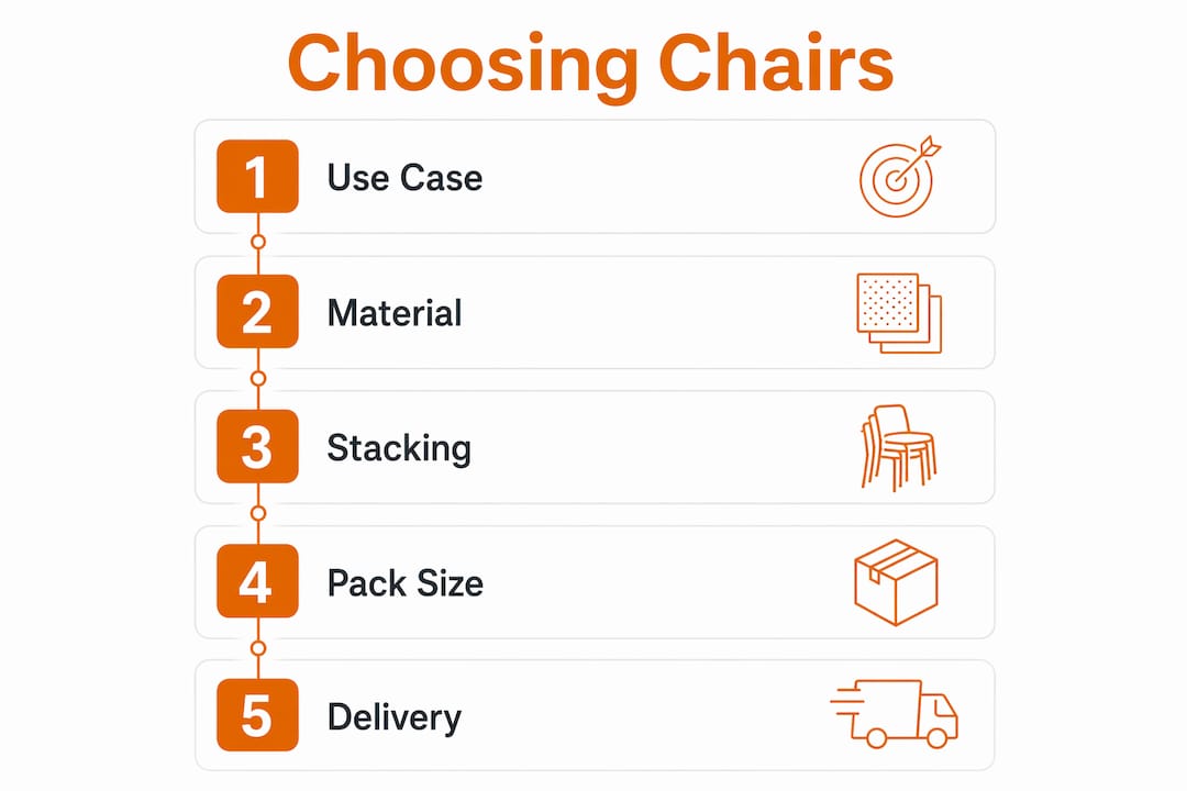 Infographic illustrating steps to choose black conference chairs