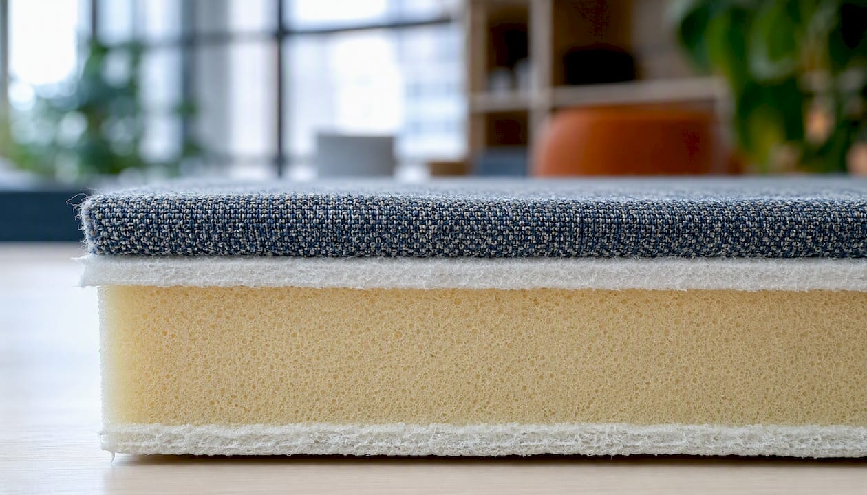 Cross section of seating foam and interliner layers