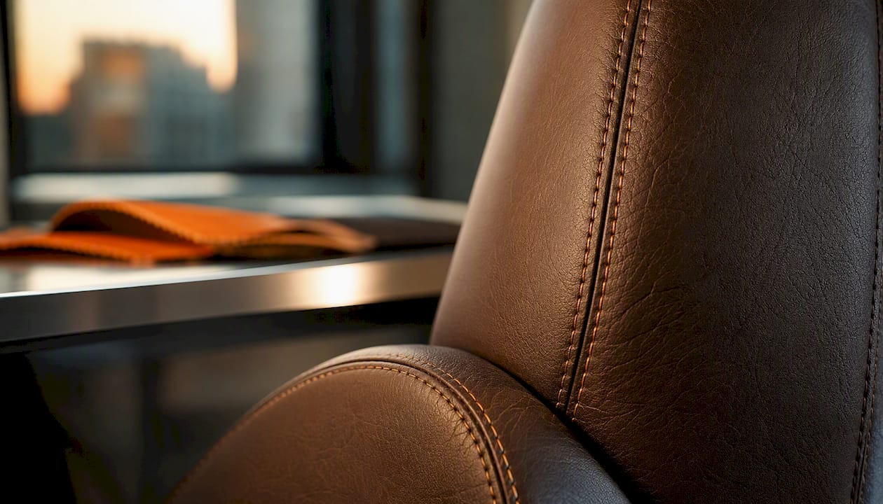 Close-up of premium leather chair upholstery